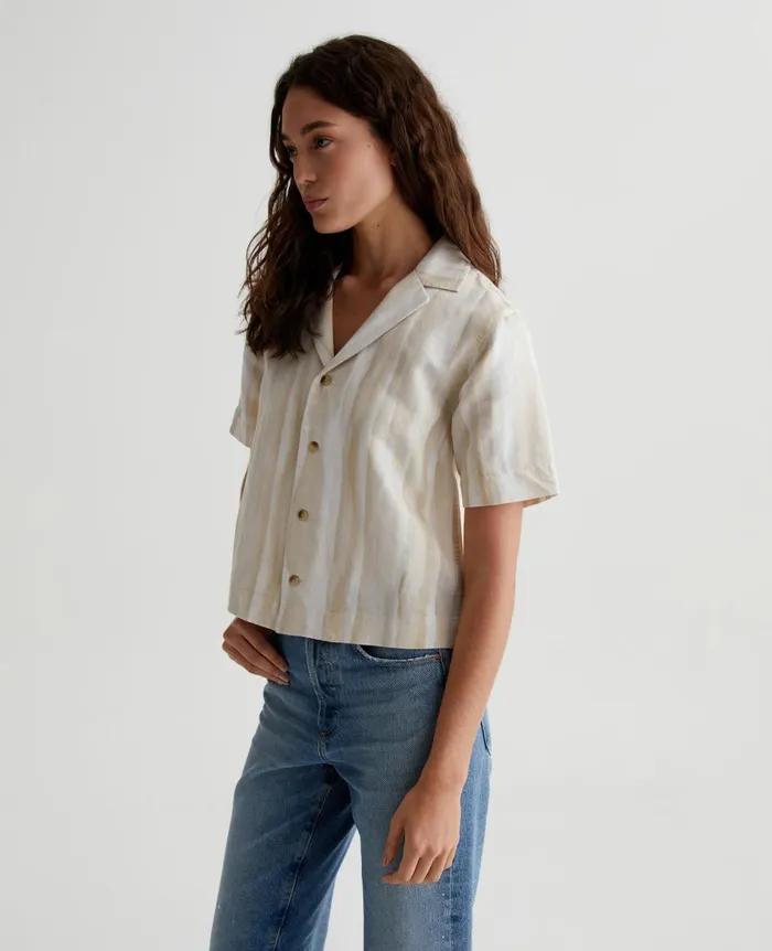 Koa Brush Strokes Beige Multi Women AG Jeans Tops and Shirts