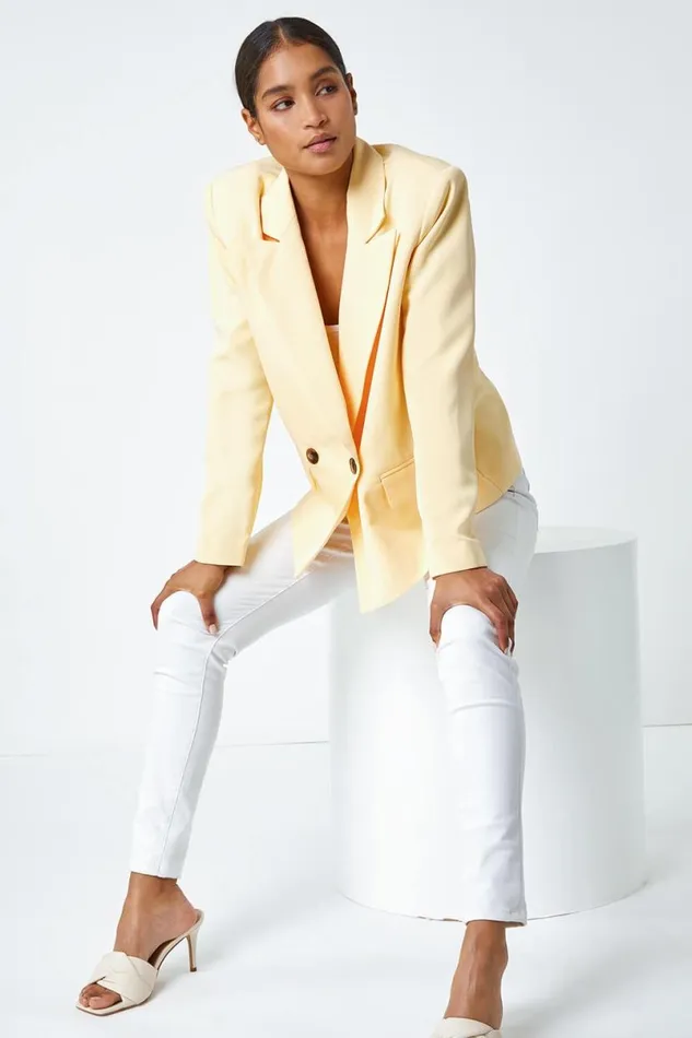 Lemon Double Breasted Button Blazer Women Roman Jackets
