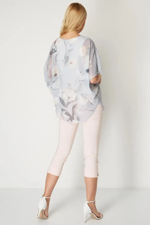 Light Grey Batwing Floral Top Women Roman Tops