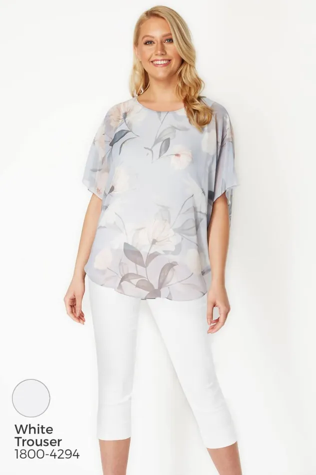 Light Grey Batwing Floral Top Women Roman Tops