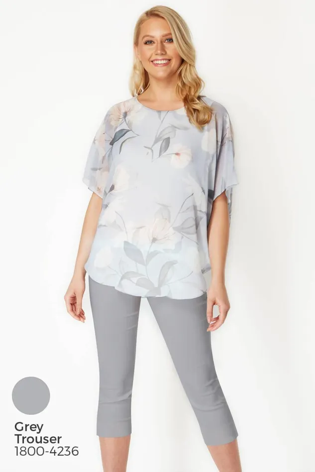 Light Grey Batwing Floral Top Women Roman Tops