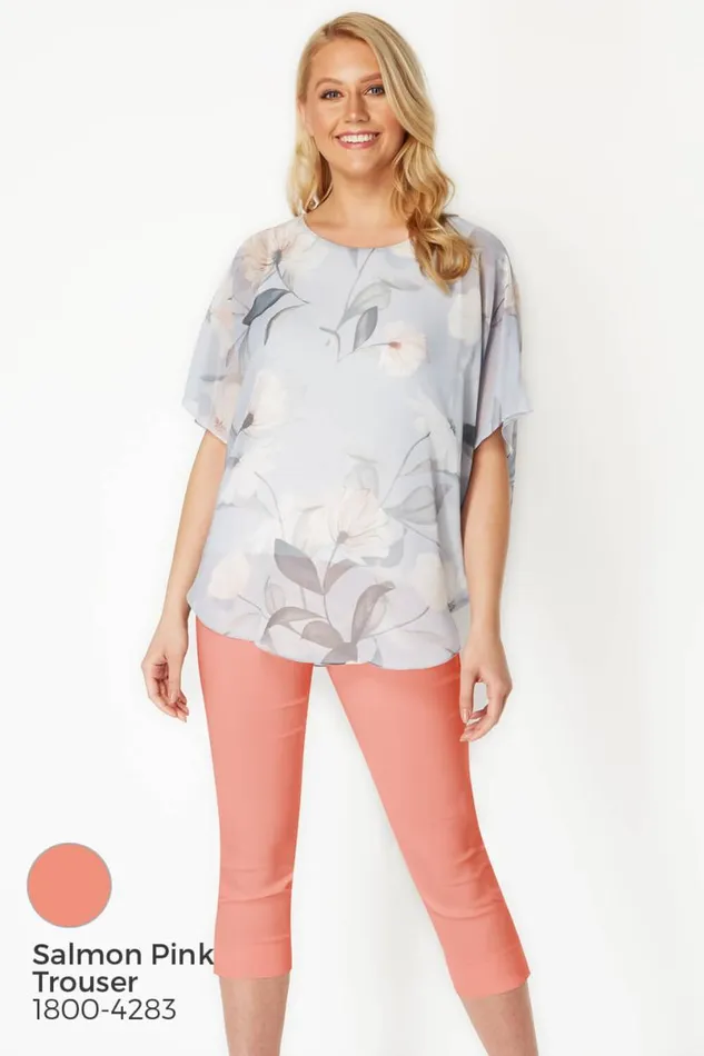 Light Grey Batwing Floral Top Women Roman Tops