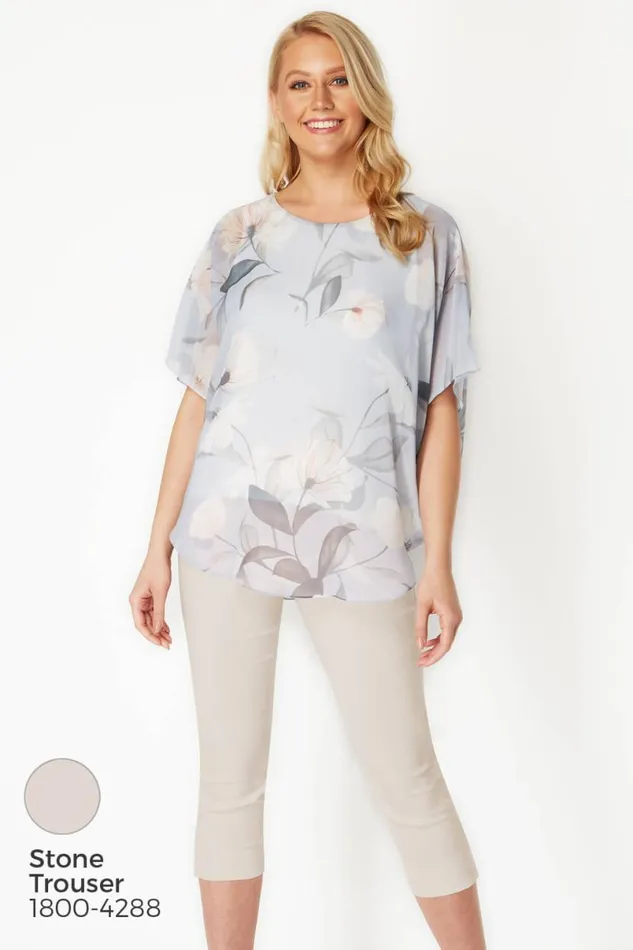 Light Grey Batwing Floral Top Women Roman Tops