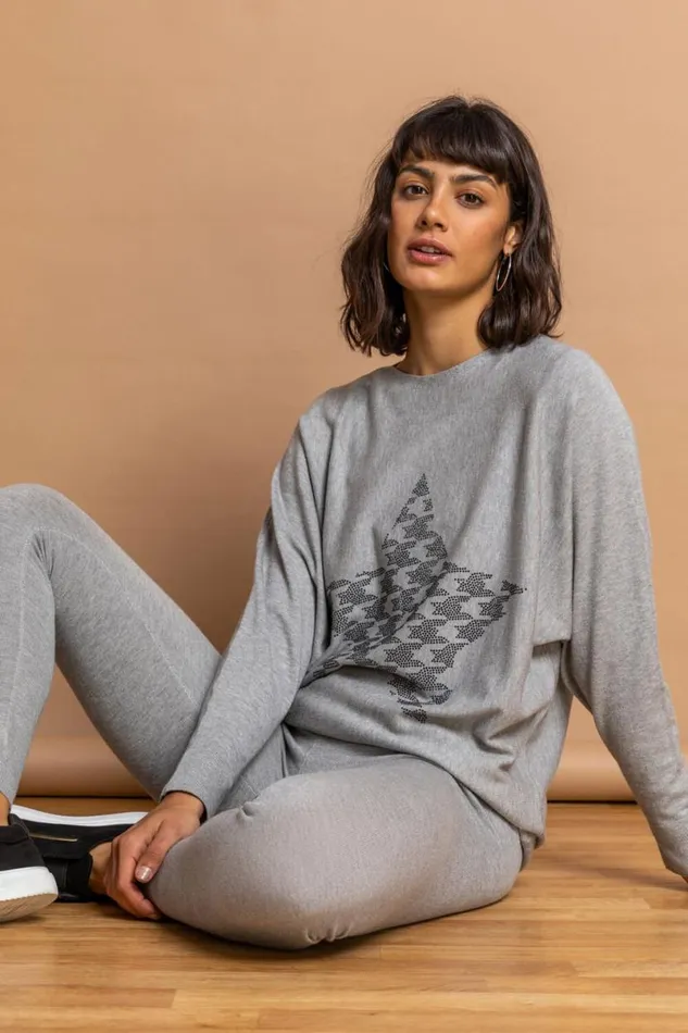 Light Grey Knitted Stretch Lounge Pants Women Roman Trousers