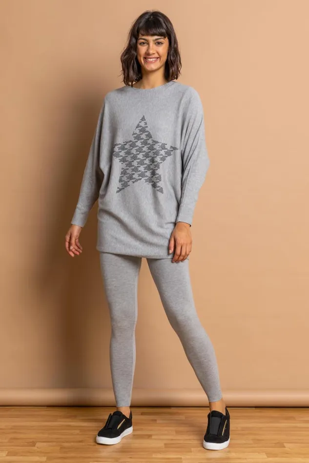 Light Grey Knitted Stretch Lounge Pants Women Roman Trousers
