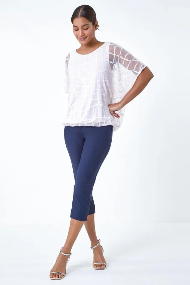 Light Pink Abstract Check Print Blouson Top Women Roman Tops