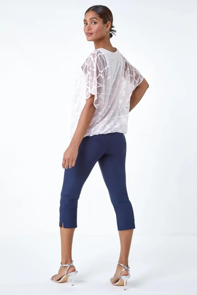 Light Pink Abstract Check Print Blouson Top Women Roman Tops