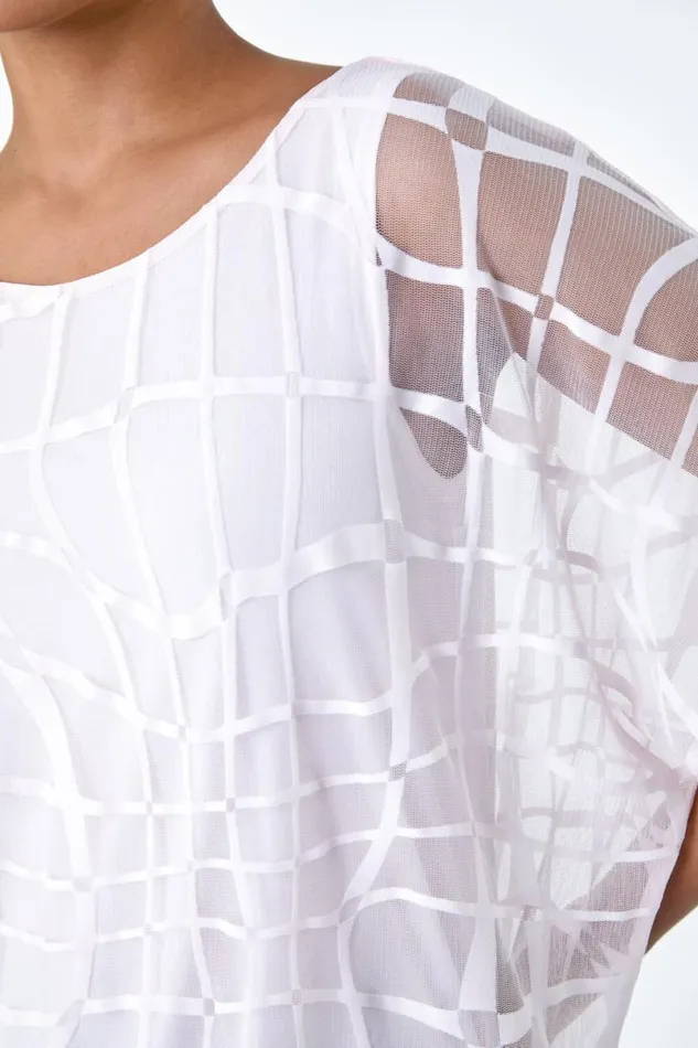 Light Pink Abstract Check Print Blouson Top Women Roman Tops