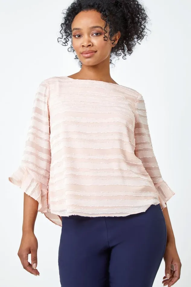 Light Pink Petite Burnout Stripe Top Women Roman Tops