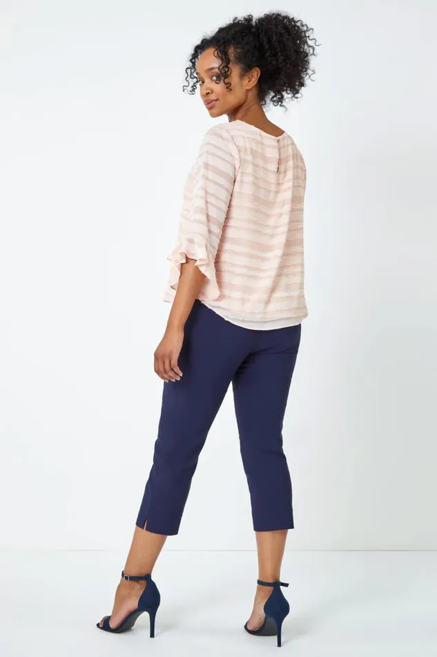 Light Pink Petite Burnout Stripe Top Women Roman Tops