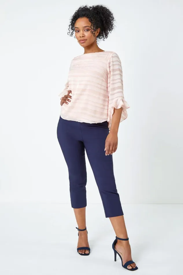 Light Pink Petite Burnout Stripe Top Women Roman Tops
