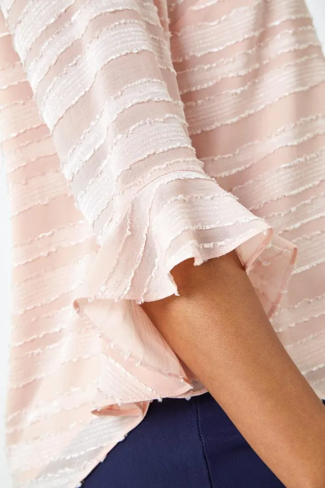 Light Pink Petite Burnout Stripe Top Women Roman Tops