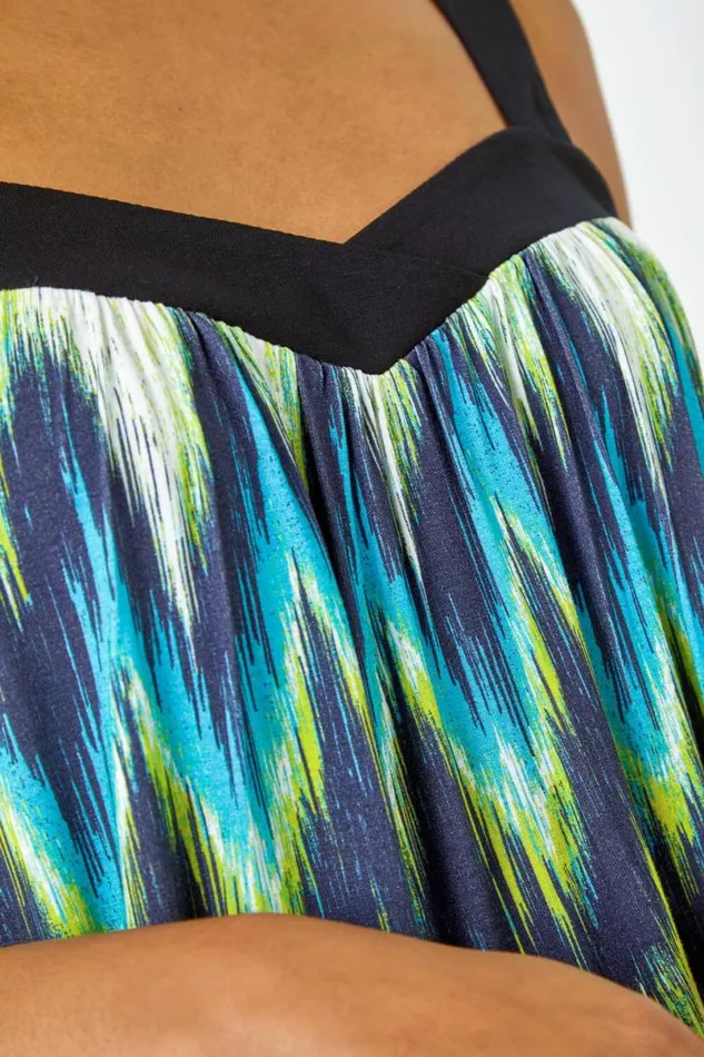 Lime Contrast Zig Zag VNeck Stretch Cami Top Women Roman Tops