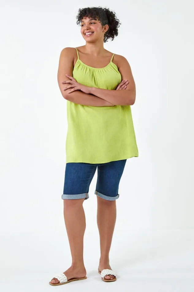 Lime Curve Cotton Cami Top Women Roman Tops