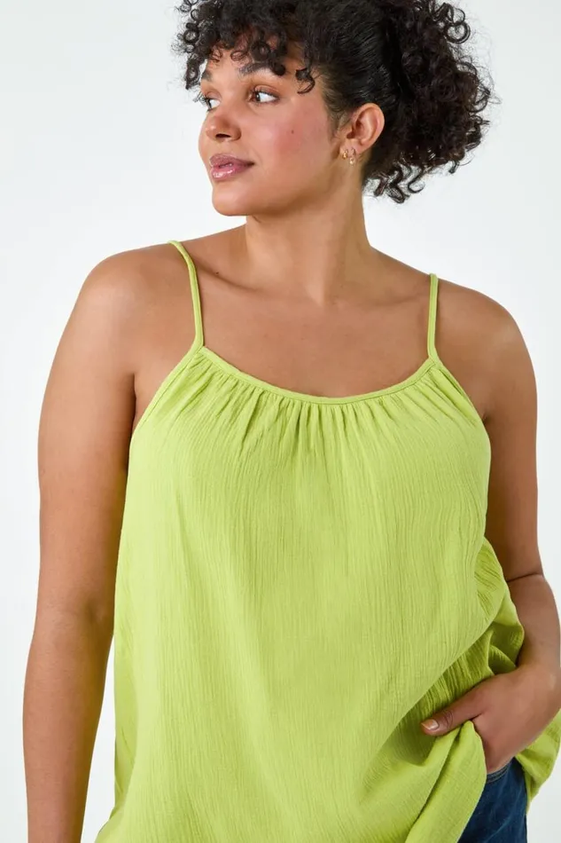 Lime Curve Cotton Cami Top Women Roman Tops