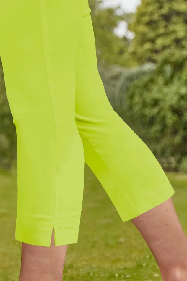 Lime Elastic Waist Stretch Cropped Trousers Women Roman Trousers