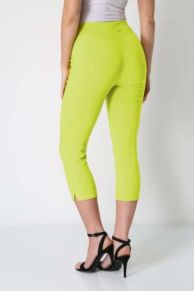 Lime Elastic Waist Stretch Cropped Trousers Women Roman Trousers