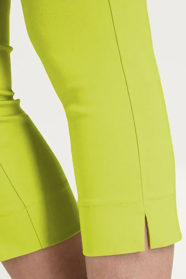 Lime Elastic Waist Stretch Cropped Trousers Women Roman Trousers