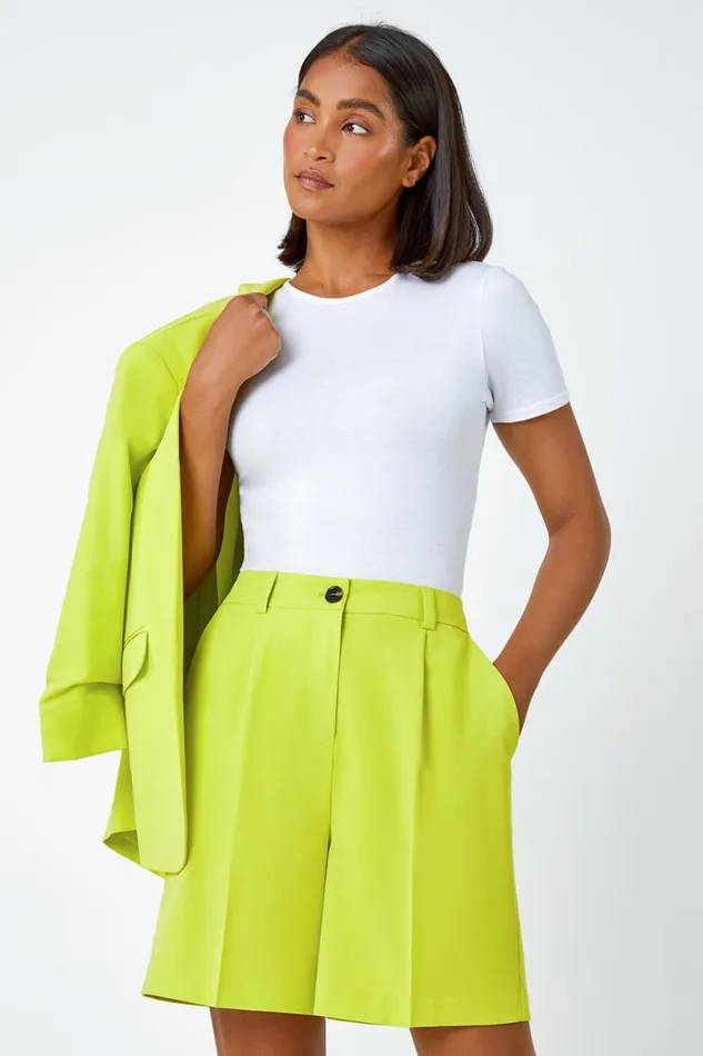 Lime Tailored Stretch Shorts Women Roman Coords