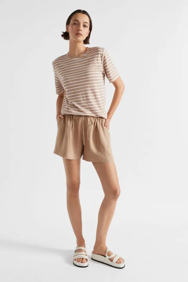 Linen Woman Seed Heritage Core Linen Relaxed Tee Barley Stripe