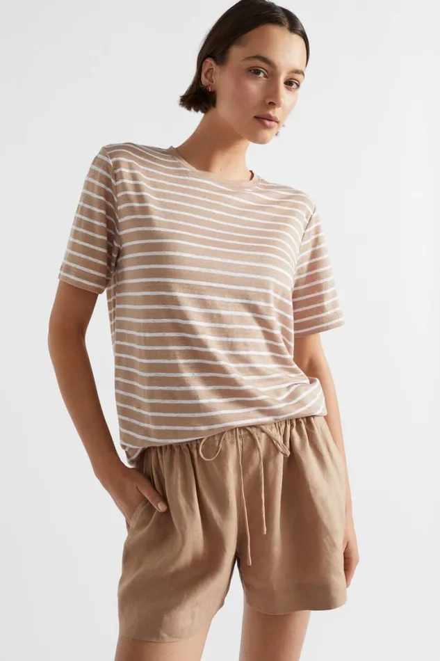 Linen Woman Seed Heritage Core Linen Relaxed Tee Barley Stripe