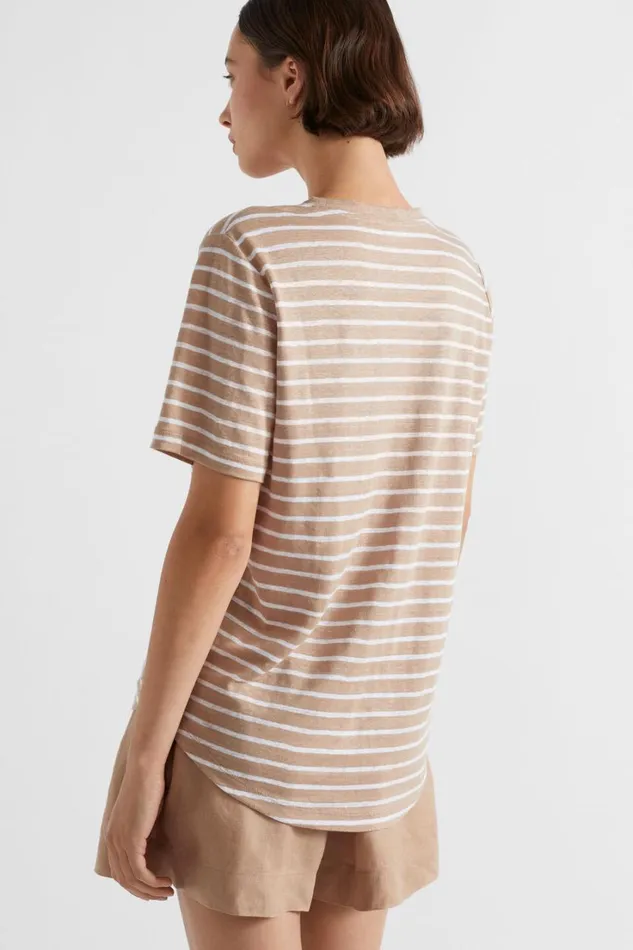 Linen Woman Seed Heritage Core Linen Relaxed Tee Barley Stripe