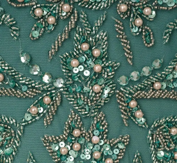 Long Dresses Womens Adrianna Papell Beaded Mermaid Gown With Sheer Petal Sleeves In Green Slate