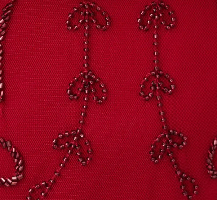 Long Dresses Womens Adrianna Papell Beaded Scalloped Popover Gown With Short Sleeves In Cranberry