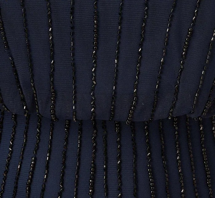Long Dresses Womens Adrianna Papell Line Beaded Blouson Mermaid Gown With Halter Neckline In Navy Black