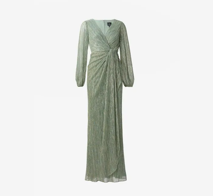 Long Dresses Womens Adrianna Papell Metallic Crinkled Mesh Draped Long Gown In Green Slate