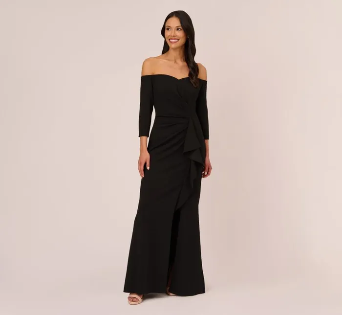 Long Dresses Womens Adrianna Papell Off The Shoulder Cascading Ruffle Gown In Black Long Dresses Womens Adrianna Papell Off The Shoulder Cascading Ruffle Gown In Black