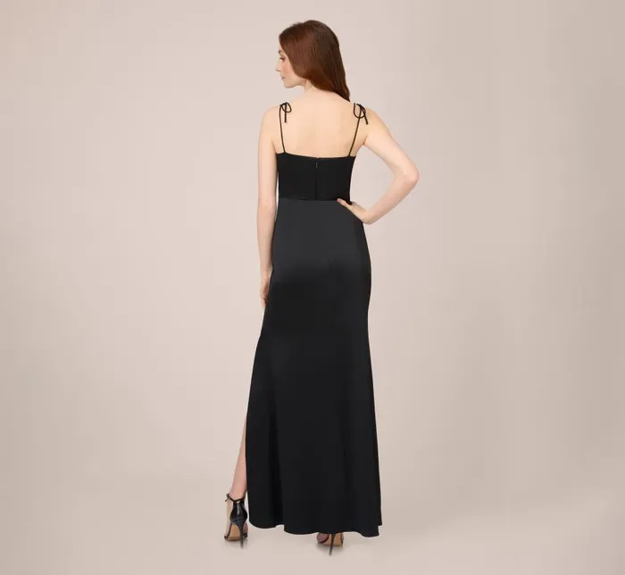Long Dresses Womens Adrianna Papell Satin Crepe Long Gown In Black