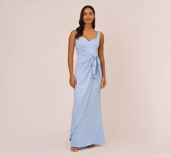 Long Dresses Womens Adrianna Papell Satin Crepe Mermaid Gown With Tie Waist In Blue Breeze Long Dresses Womens Adrianna Papell Satin Crepe Mermaid Gown With Tie Waist In Blue Breeze