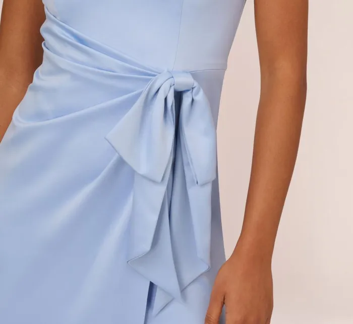 Long Dresses Womens Adrianna Papell Satin Crepe Mermaid Gown With Tie Waist In Blue Breeze