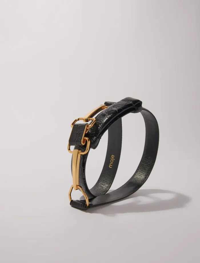 Maje Belts Womens Leather Belt With Horse Bit Buckle Black