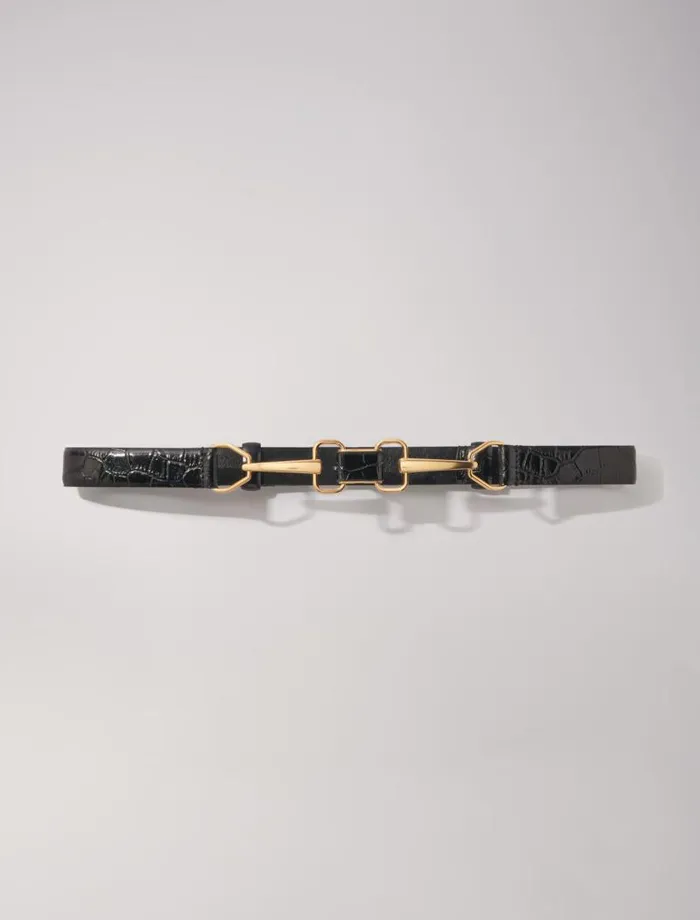 Maje Belts Womens Leather Belt With Horse Bit Buckle Black