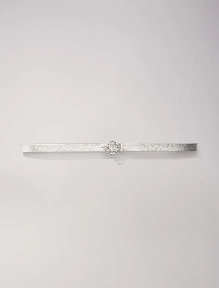 Maje Belts Womens Slim Belt With Clover Buckle Silver