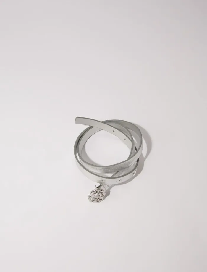Maje Belts Womens Slim Belt With Clover Buckle Silver