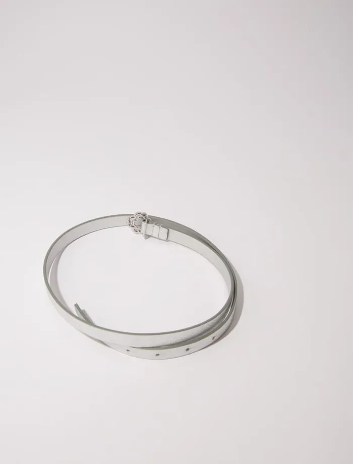 Maje Belts Womens Slim Belt With Clover Buckle Silver