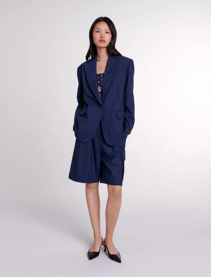 Maje Blazers and Jackets Womens Striped Suit Jacket Navy Tennis Stripe