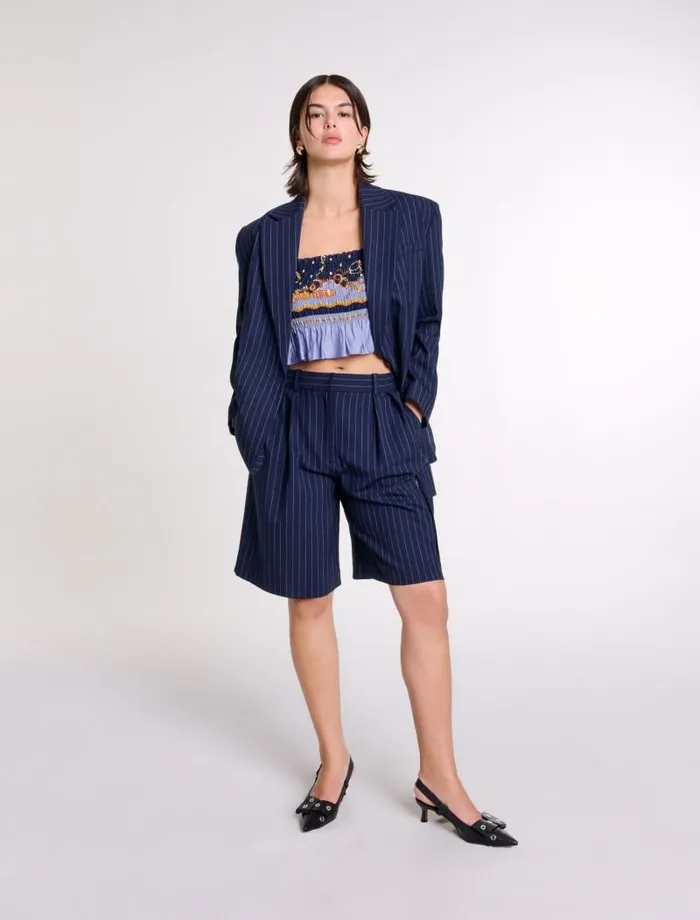 Maje Blazers and Jackets Womens Striped Suit Jacket Navy Tennis Stripe