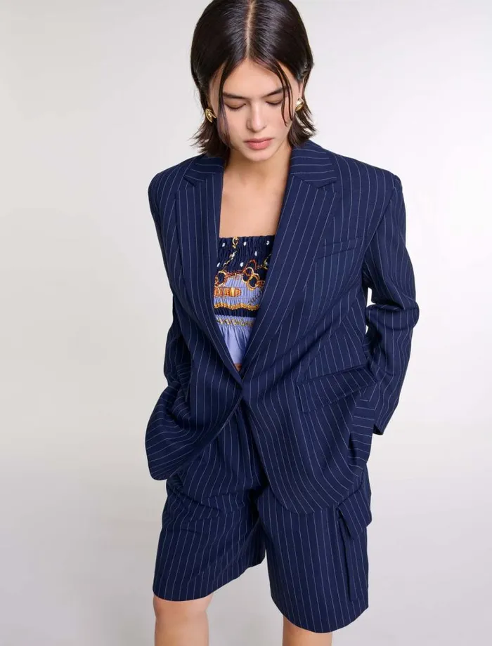 Maje Blazers and Jackets Womens Striped Suit Jacket Navy Tennis Stripe
