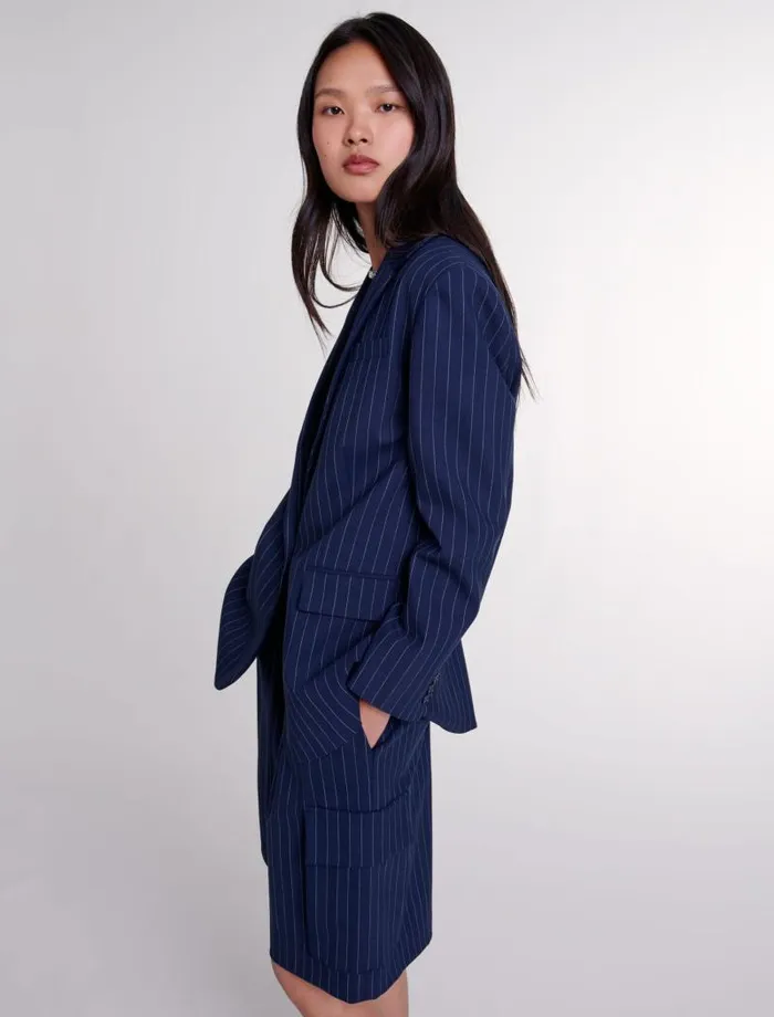 Maje Blazers and Jackets Womens Striped Suit Jacket Navy Tennis Stripe