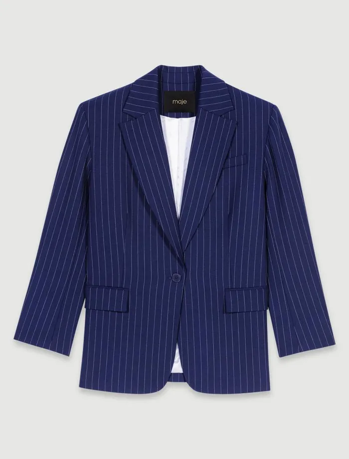 Maje Blazers and Jackets Womens Striped Suit Jacket Navy Tennis Stripe