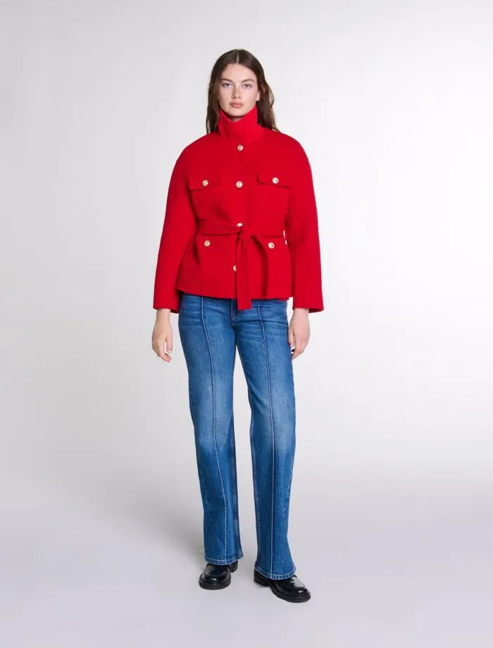 Maje Coats Womens Belted Doublefaced Jacket Red