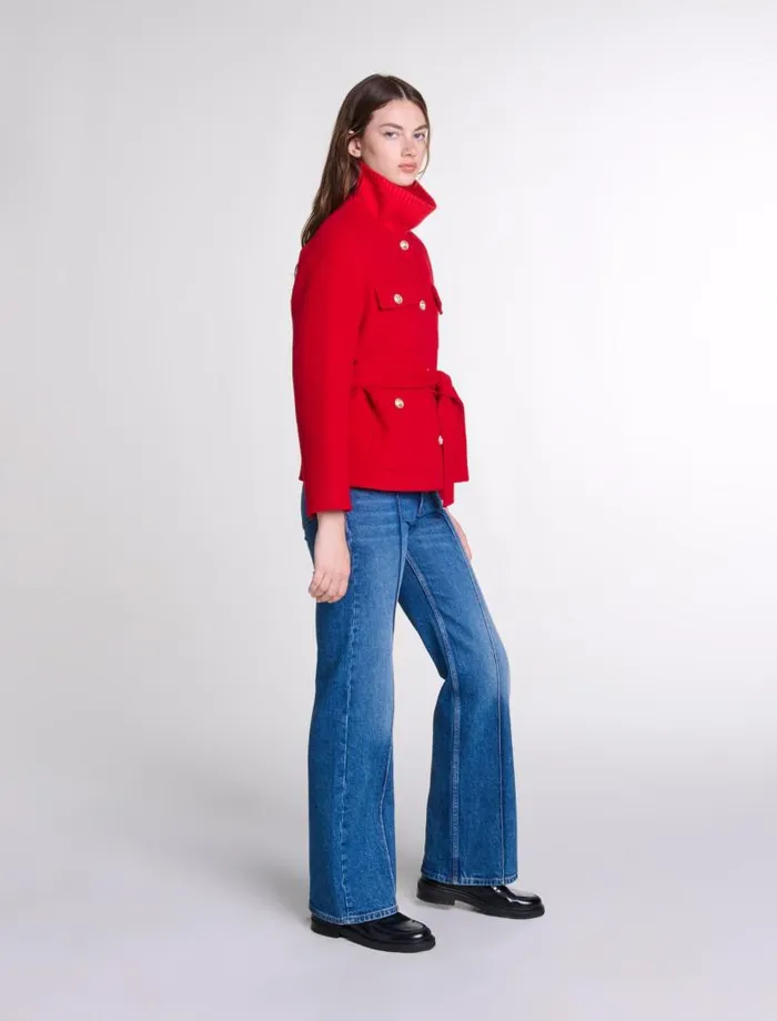 Maje Coats Womens Belted Doublefaced Jacket Red