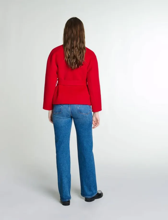 Maje Coats Womens Belted Doublefaced Jacket Red