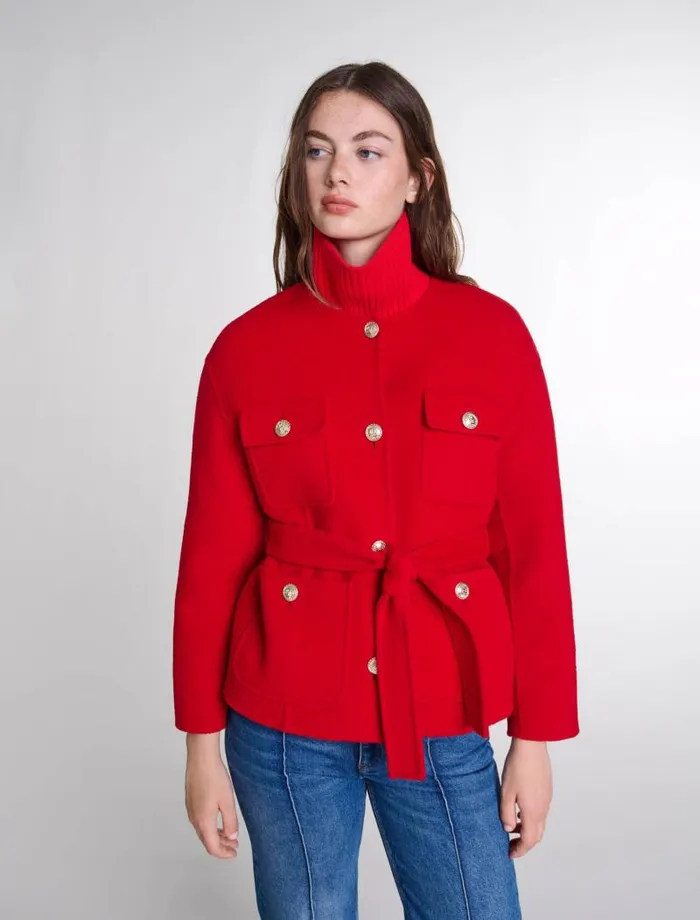 Maje Coats Womens Belted Doublefaced Jacket Red