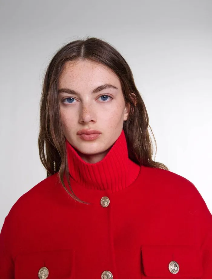 Maje Coats Womens Belted Doublefaced Jacket Red