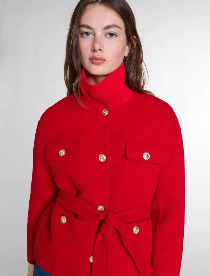 Maje Coats Womens Belted Doublefaced Jacket Red
